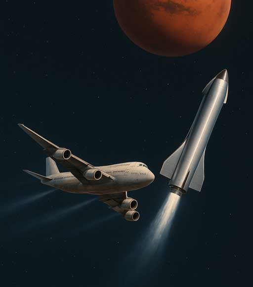 Interplanetary travel using commercial jet vs Space X